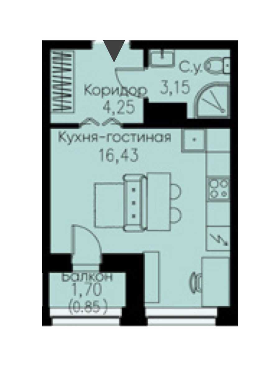 Студия в : площадь 24.68 м2 , этаж: 7 – купить в Санкт-Петербурге